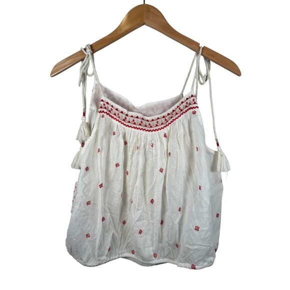 Free People Boho Top‎ Size Large Ivory Embroidered Sleeveless Cotton Tie Straps - Picture 2 of 10